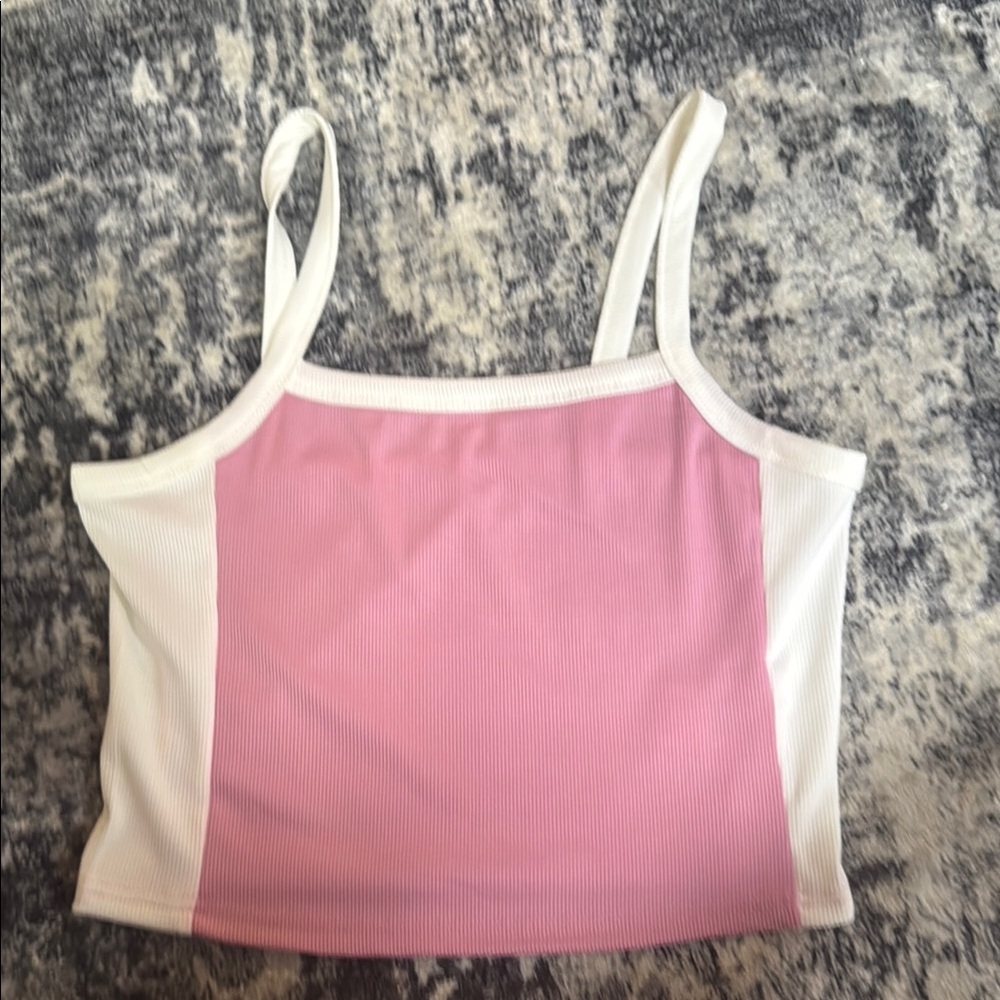 Pink and White Strappy Tank Top